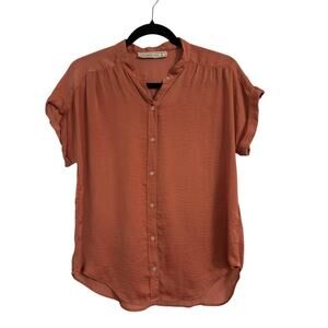 Abercrombie &Fitch Womens S Satin Terracotta Crinkle Short Sleeve Relaxed Blouse